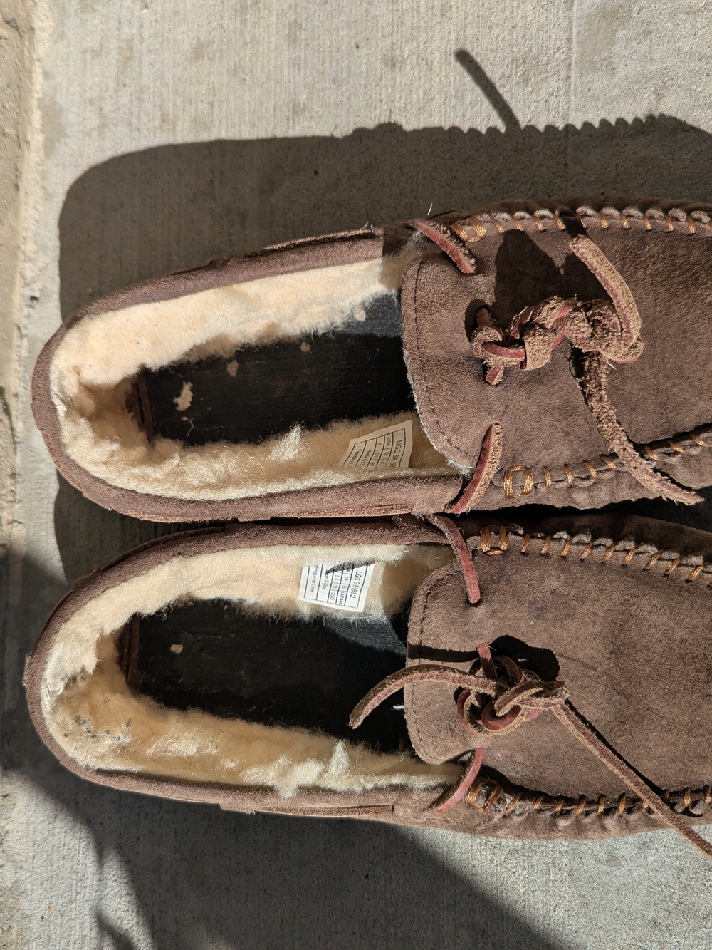 UGG Brown Suede Moccasin Slippers with Cream Fleece Lining